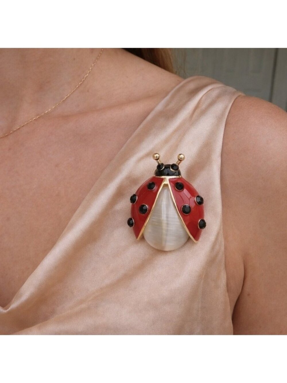 Ladybug Red Gold Brooch